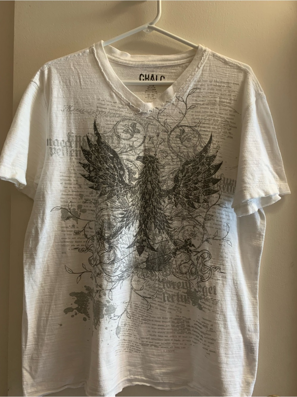 CHALC White Phoenix Graphic Tee Large Boho 100% Cotton